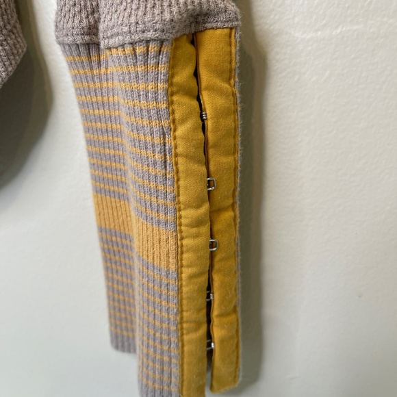 FP |  WTF Taupe Thermal Striped Cuffs Scoop Neck Keyhole Boho Long Sleeve Shirt - Picture 10 of 14